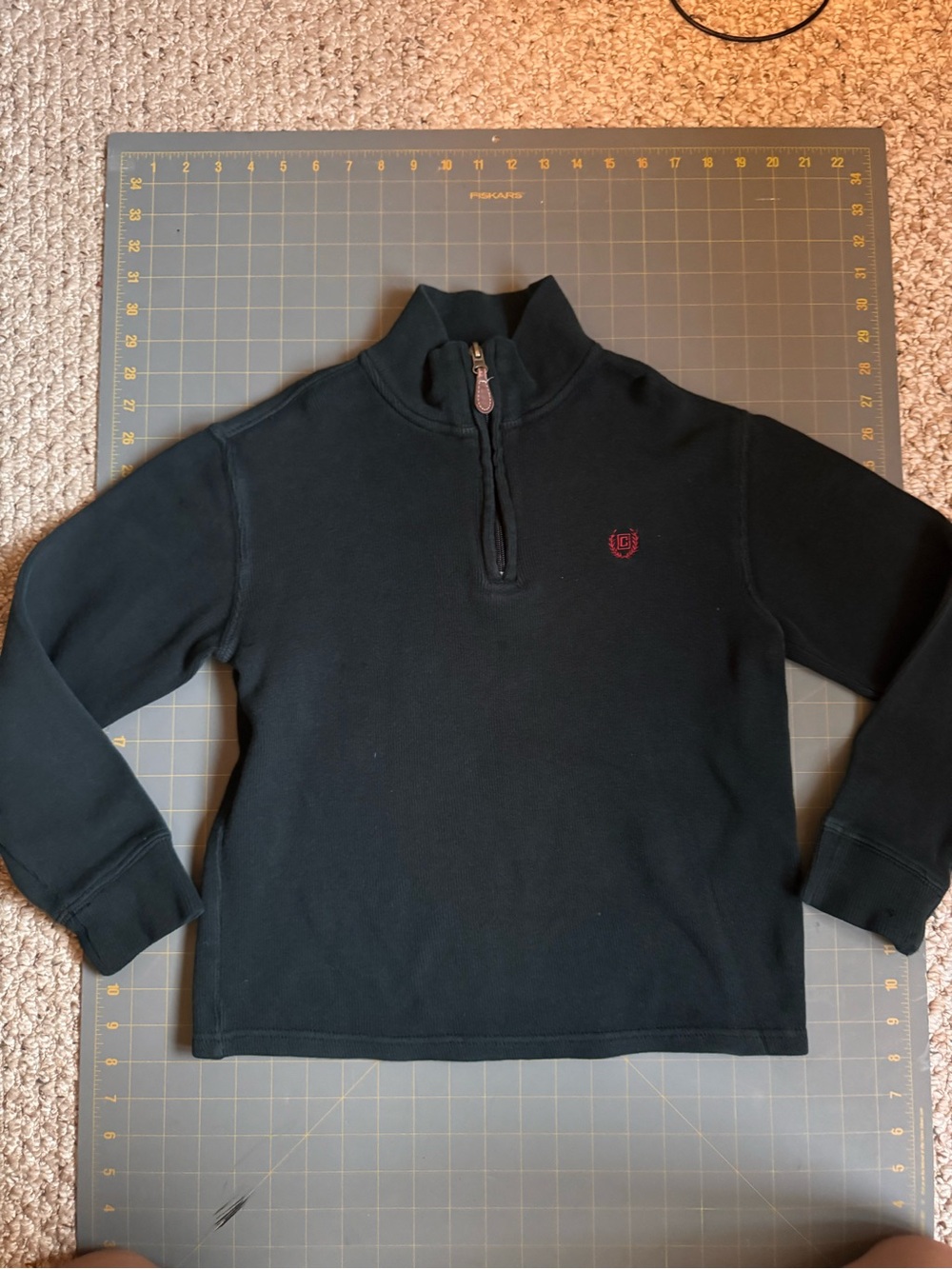 Chaps Boys Sz 8 Small Navy Blue Pullover 3/4 zip 100% cotton
